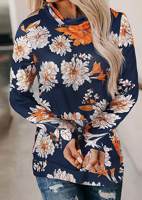 

Floral Kangaroo Pocket Long Sleeve Cowl Neck Sweatshirt, Multicolor, SCM009770