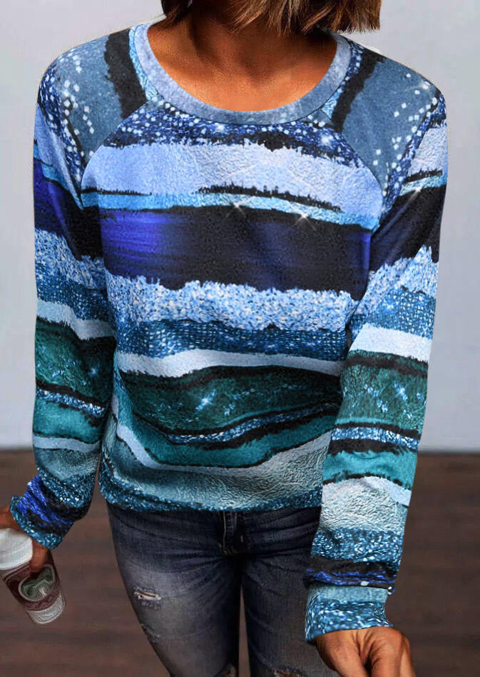 

Glitter Striped Raglan Sleeve Blouse, Multicolor, SCM009783