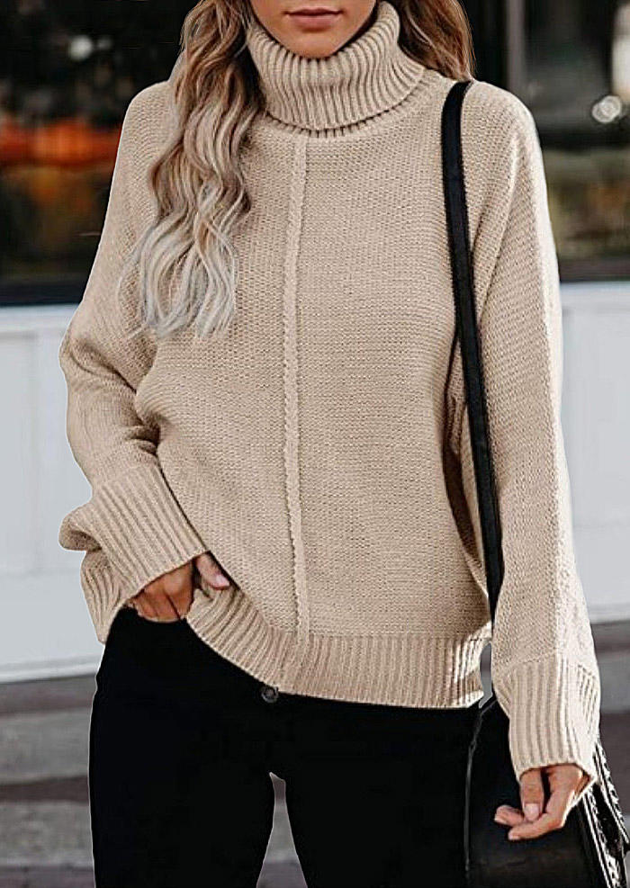 

Long Sleeve Turtleneck Casual Sweater - Apricot, SCM009815