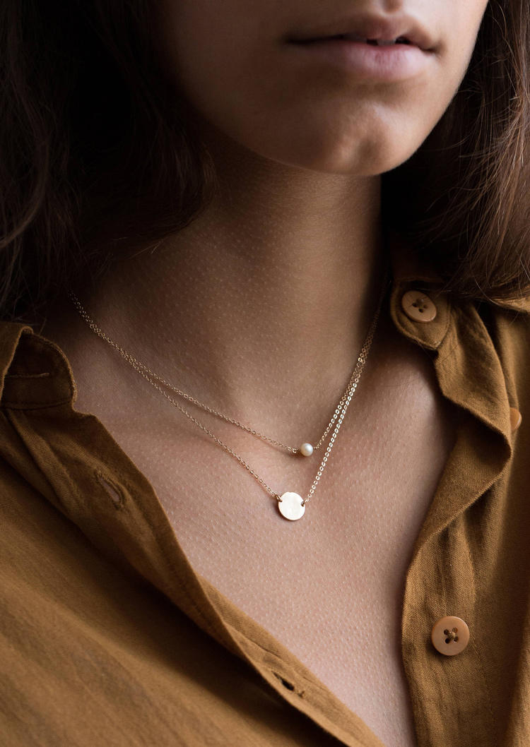 Pearl Disc Dual-Layered Pendant Necklace