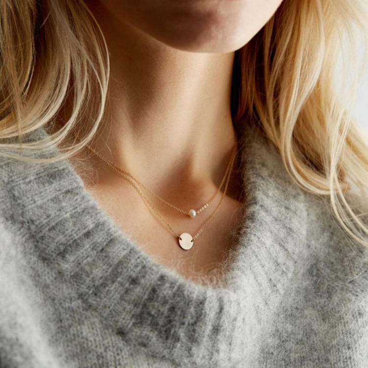 Pearl Disc Dual-Layered Pendant Necklace