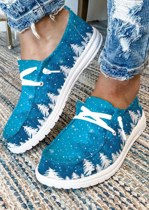 

Christmas Tree Snowflake Slip On Flat Sneakers - Blue, SCM010101