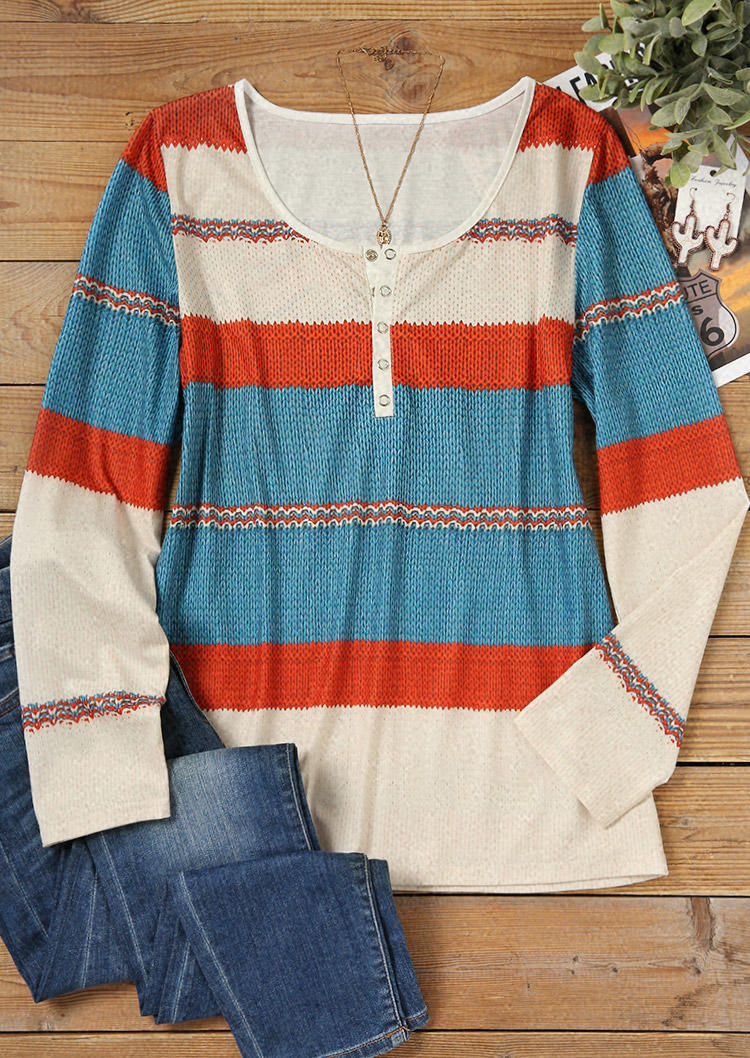 Striped Button Long Sleeve Blouse