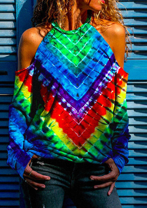 

Tie Dye Cold Shoulder Long Sleeve Blouse, Multicolor, SCM009463