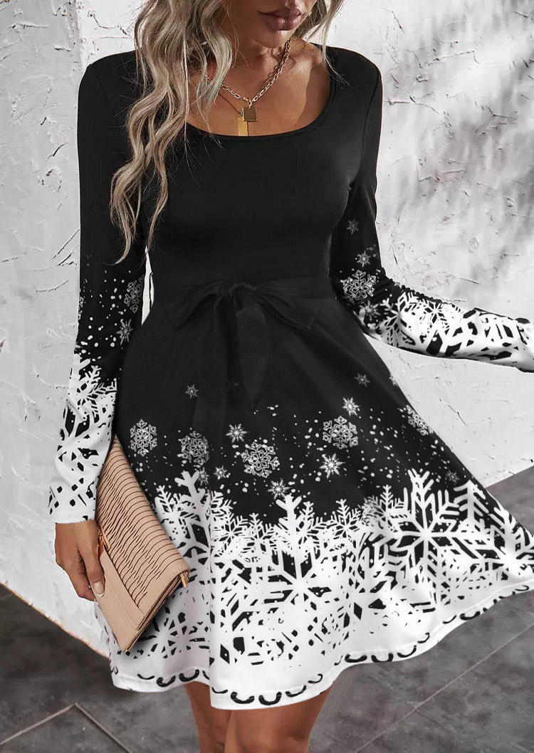 

Christmas Snowflake Gradient Mini Dress - Black, SCM009716