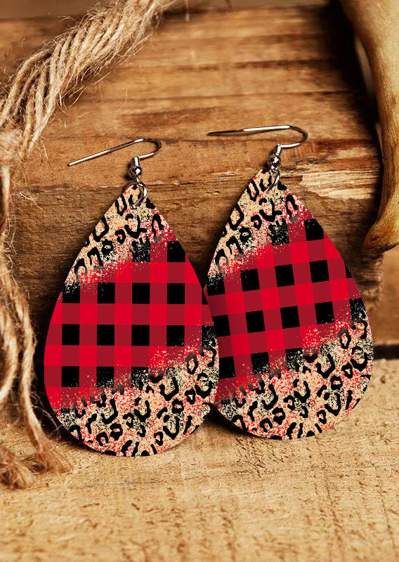 Leopard Plaid Water Drop Earrings