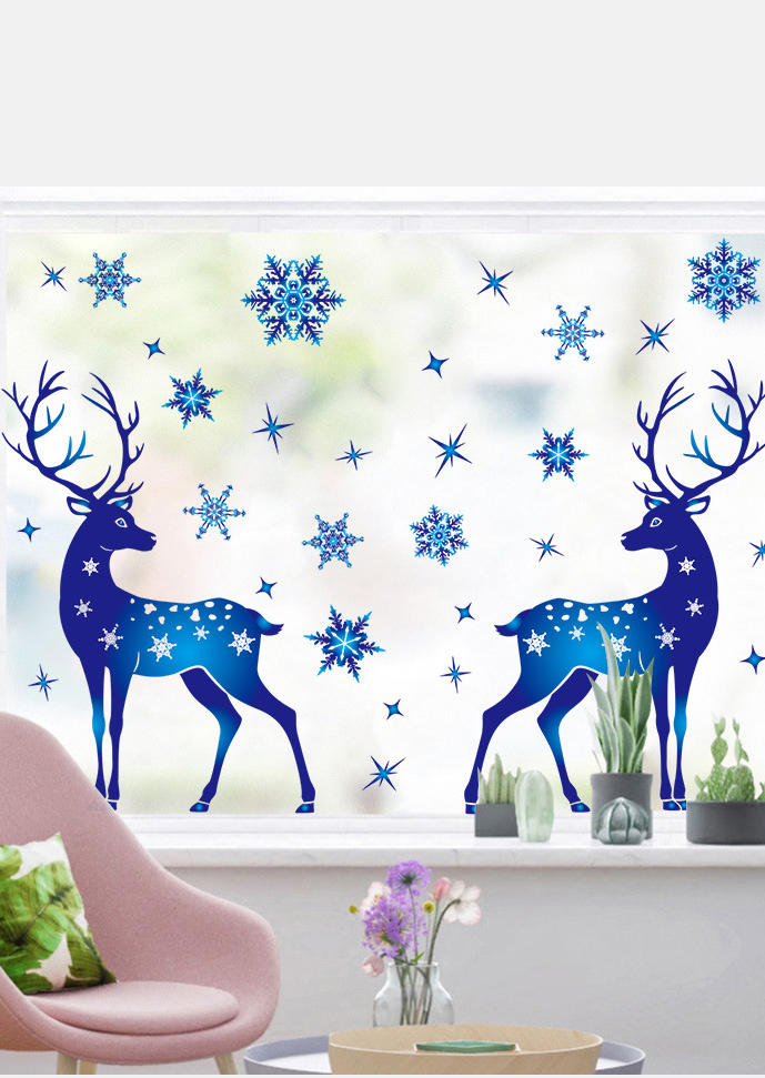 

6Pcs Christmas Snowflake Reindeer Window Sticker Set Ornament, Blue, SCM009955