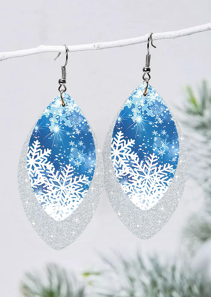 

Christmas Snowflake PU Leather Earrings, Blue, SCM010002