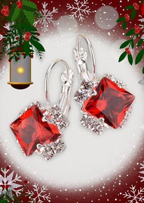 Square Rhinestone Hook Earrings
