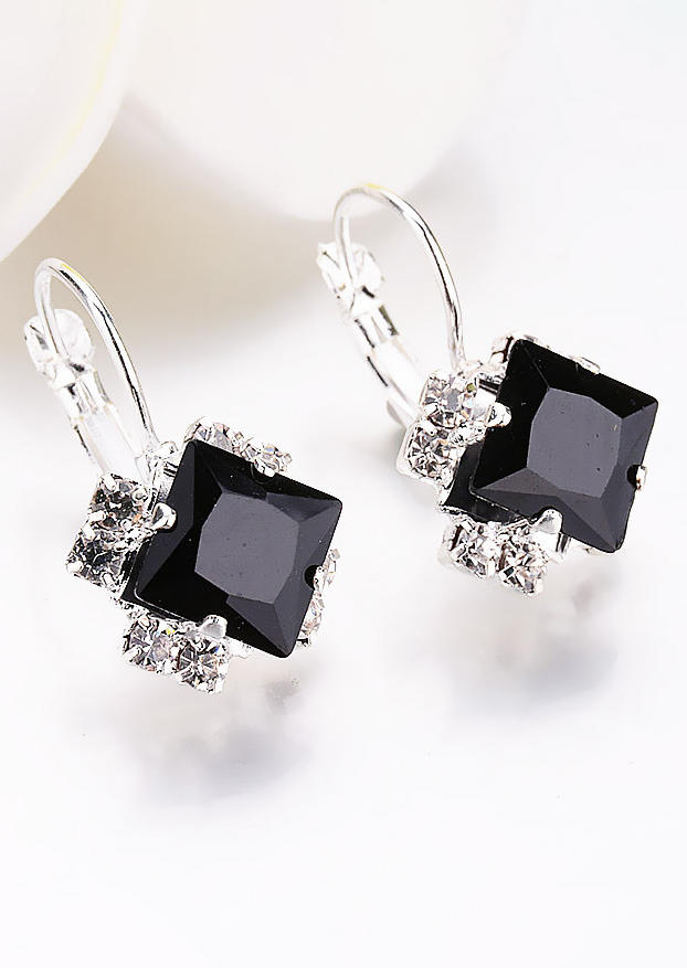 

Square Rhinestone Hook Earrings, Black, SCM010003