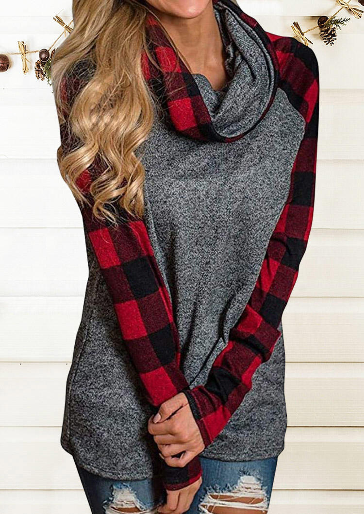 

Buffalo Plaid Cowl Neck Raglan Sleeve Sweatshirt - Dark Grey, Gray, SCM010030