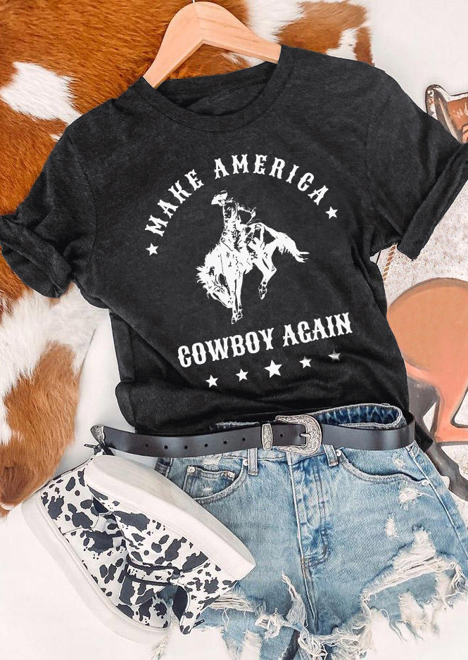 

Make America Cowboy Again Star O-Neck T-Shirt Tee - Dark Grey, Gray, SCM010116
