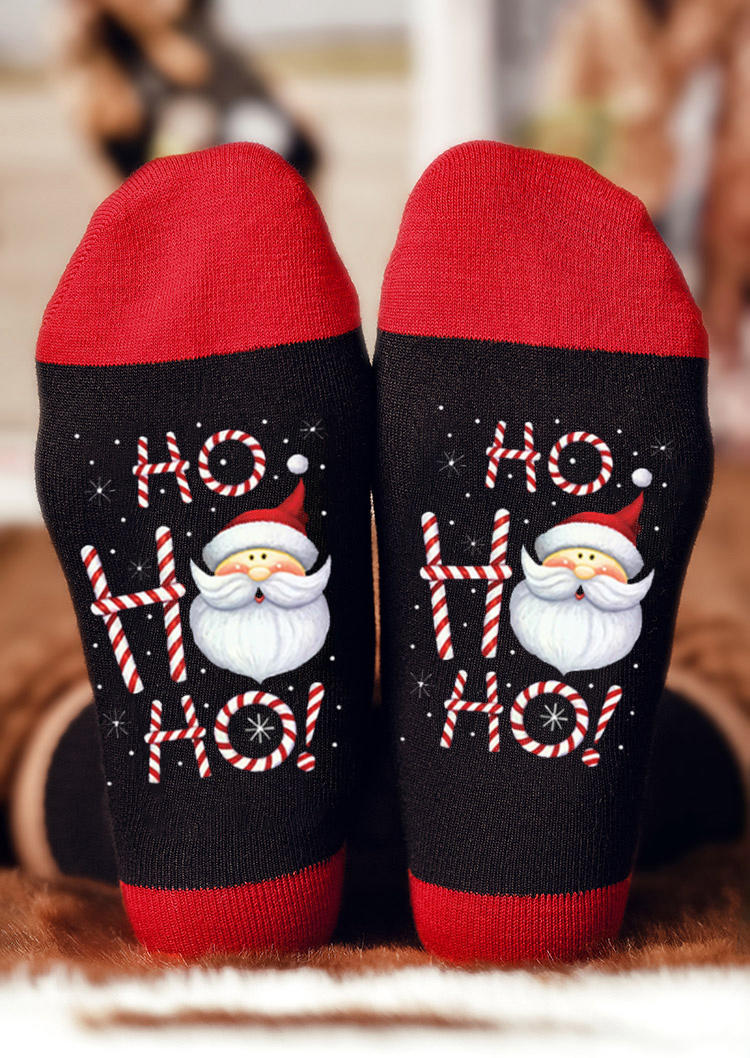 

Christmas Ho Ho Ho Snowflake Santa Claus Crew Socks - Black, SCM010167