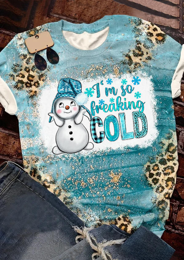 

Snowman I'm So Freaking Cold Leopard T-Shirt Tee - Blue, SCM010176