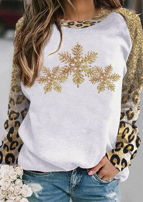 

Christmas Snowflake Glitter Leopard Sweatshirt, Multicolor, SCM010185