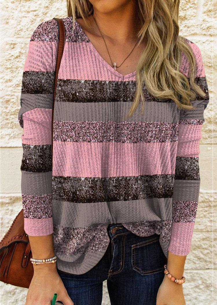 

Color Block Glitter Twist Long Sleeve Blouse, Multicolor, SCM010187
