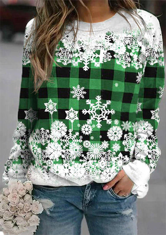 

Christmas Snowflake Plaid Sweatshirt - Green, SCM009772