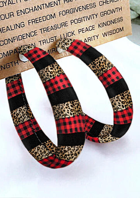 

Buffalo Plaid Leopard PU Leather Earrings, Multicolor, SCM009830