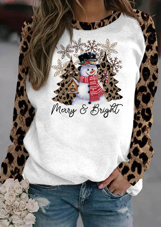 

Christmas Merry & Bright Leopard Snowman Snowflake Sweatshirt, Multicolor, SCM009926