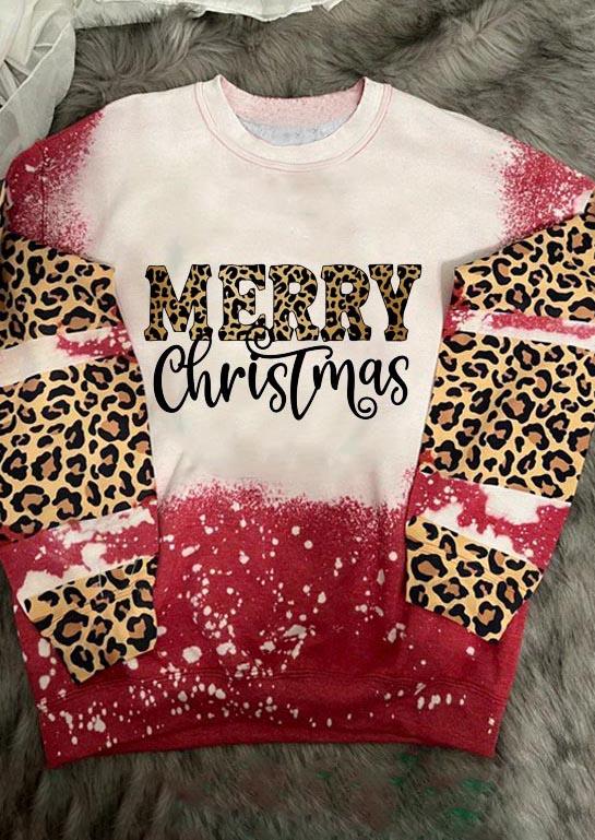 

Merry Christmas Leopard Bleached Pullover Sweatshirt - Red, SCM009971