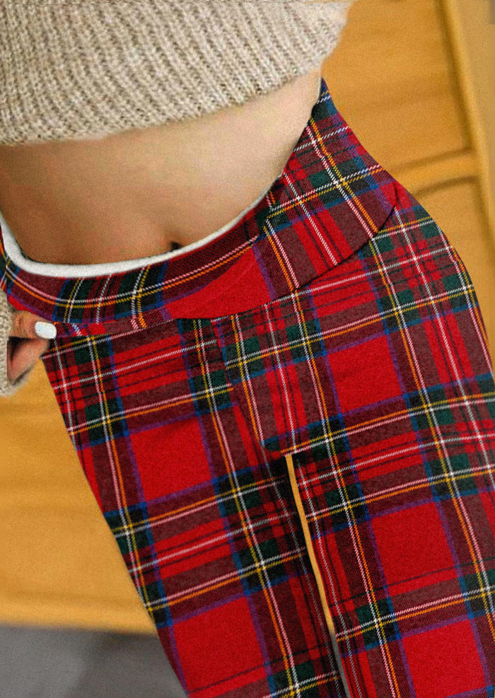 

Christmas Plaid Thickened Warm Fleece Lined High Waist Leggings, Multicolor, SCM009979