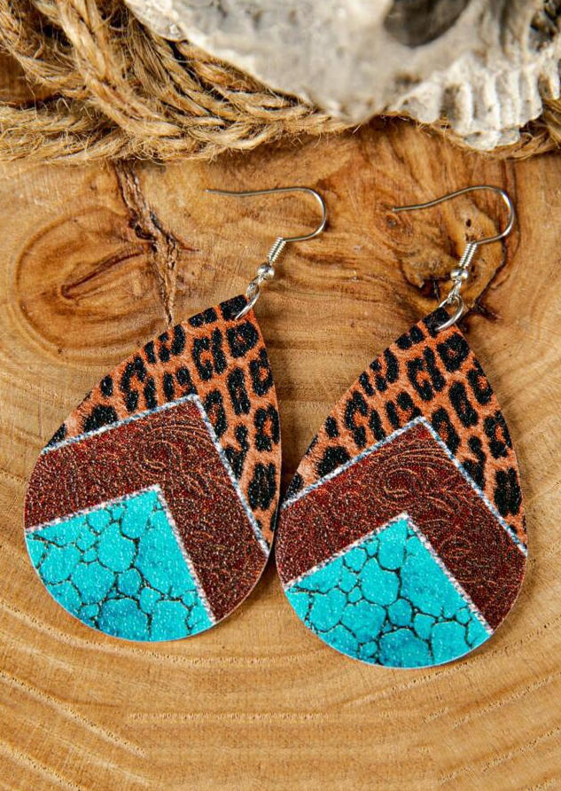 Leopard Turquoise Color Block Earrings