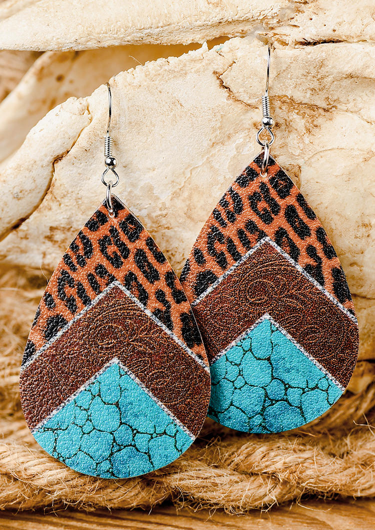 Leopard Turquoise Color Block Earrings