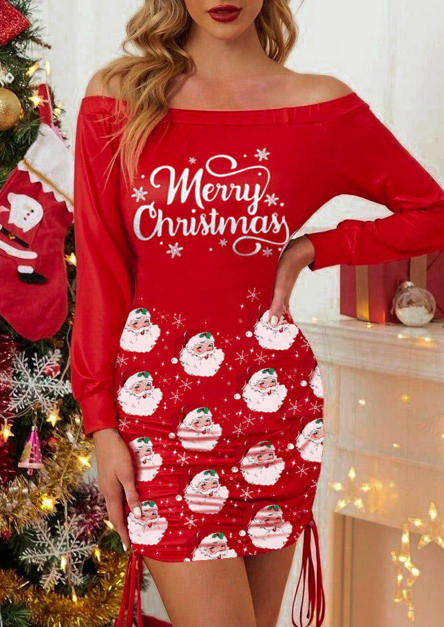 

Merry Christmas Santa Claus Snowflake Bodycon Dress - Red, SCM010015