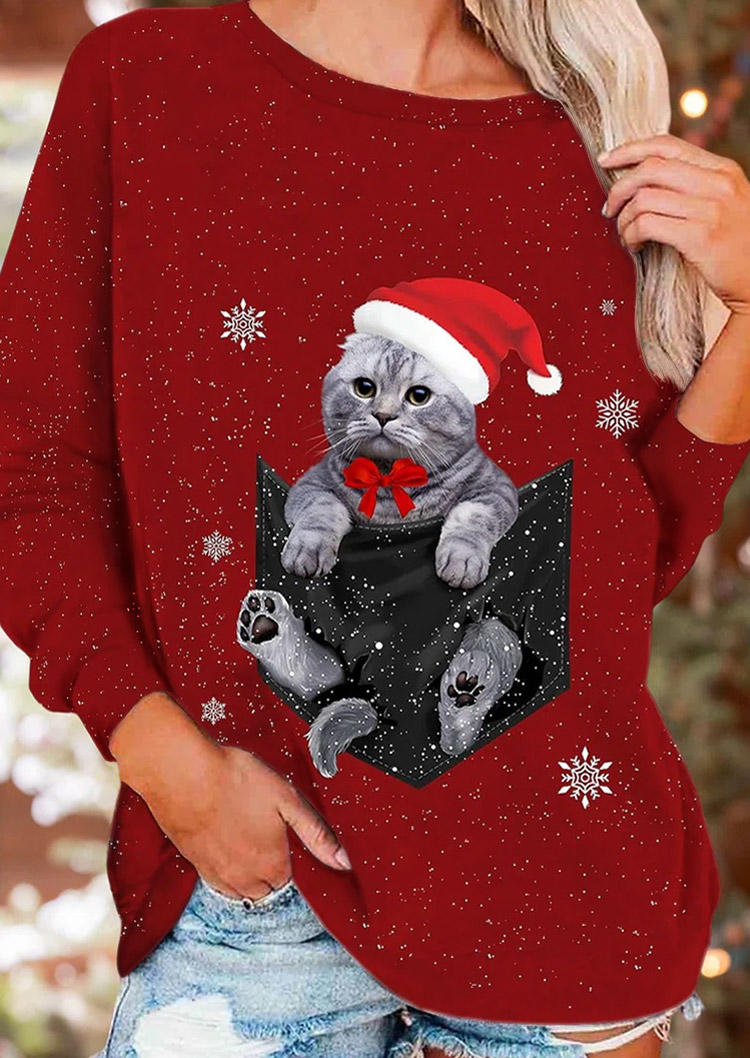 

Christmas Holiday Snowflake Cat Pullover Sweatshirt - Burgundy, Red, SCM010241