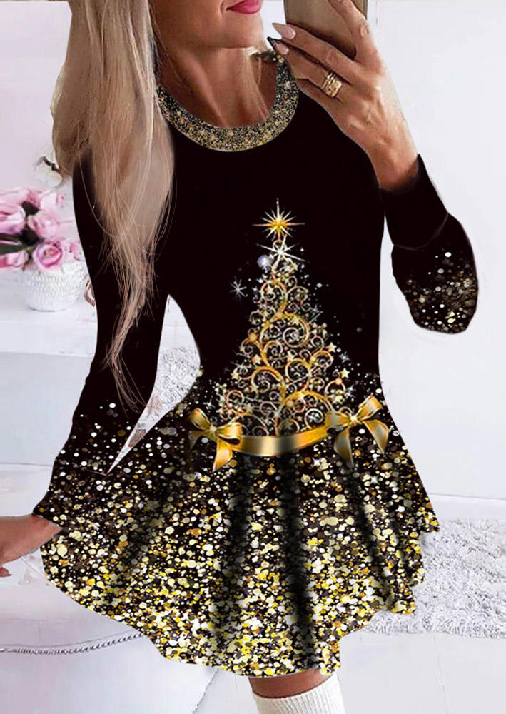 

Christmas Tree Glitter Mini Dress - Black, SCM010262