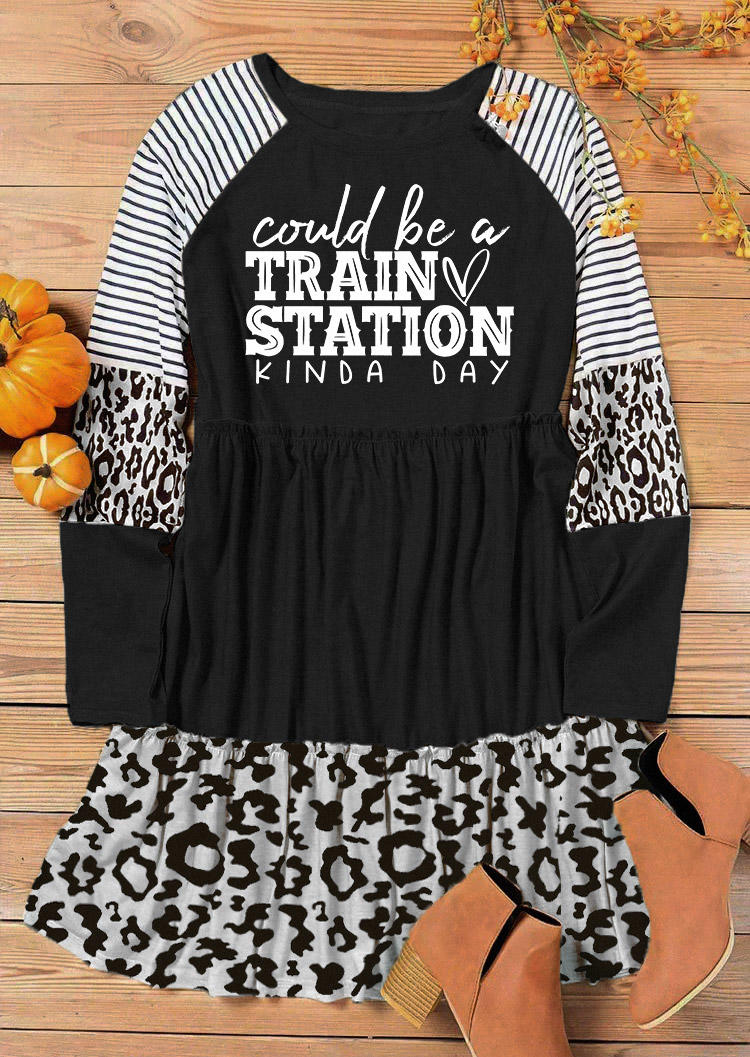 Could Be A Train Station Kinda Day Leopard Striped Mini Dress - Black