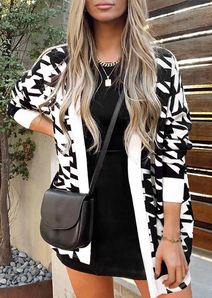 

Houndstooth Long Sleeve Casual Cardigan, Multicolor, SCM009389