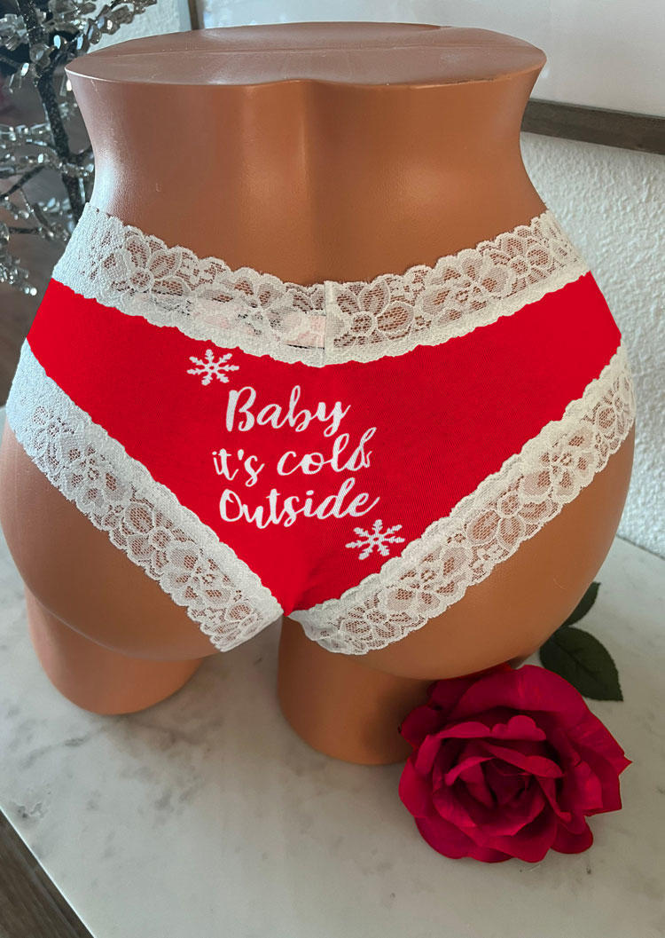 Christmas Baby It's Cold Outside Lace Splicing Panties -Red