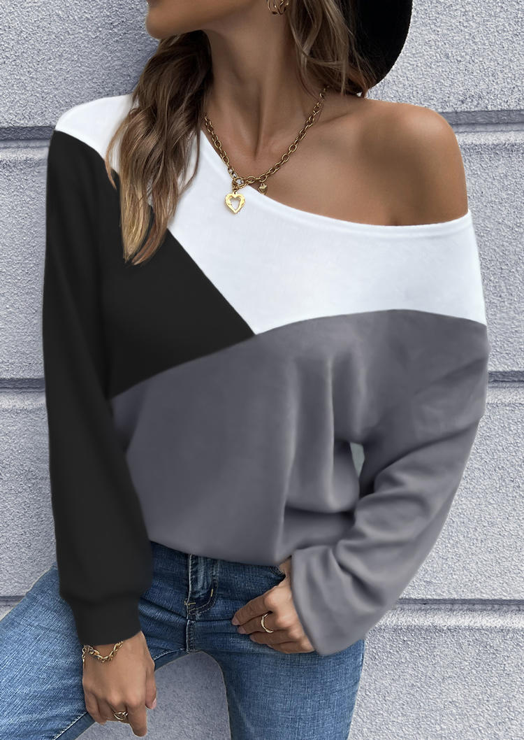 

Color Block Long Sleeve O-Neck Blouse, Multicolor, SCM009878