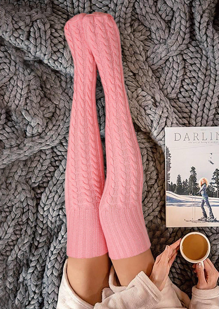 

Warm Over Knee Extra Long Knitted Socks, Pink, SCM009907