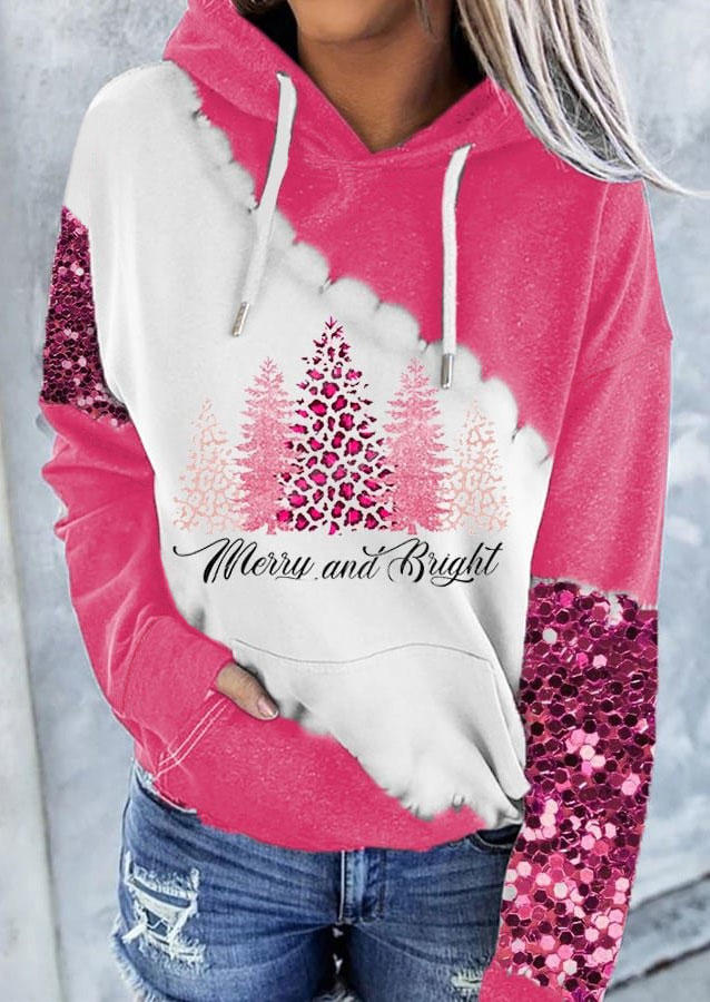 

Christmas Merry And Bright Tree Leopard Hoodie - Pink, SCM010041