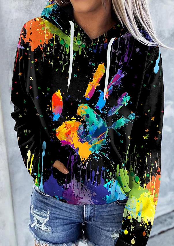 

Tie Dye Drawstring Kangaroo Pocket Hoodie - Black, SCM010042