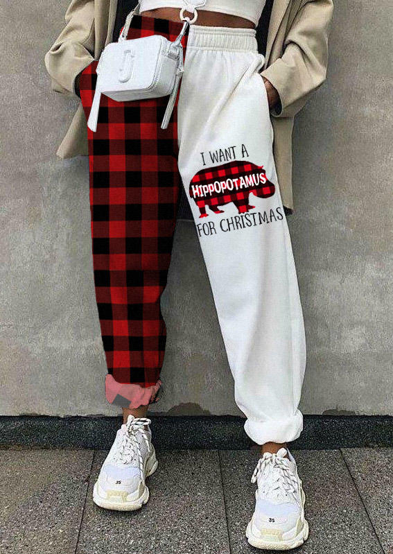 

I Want A Hippopotamus For Christmas Plaid Color Block Sweatpants, Multicolor, SCM010315