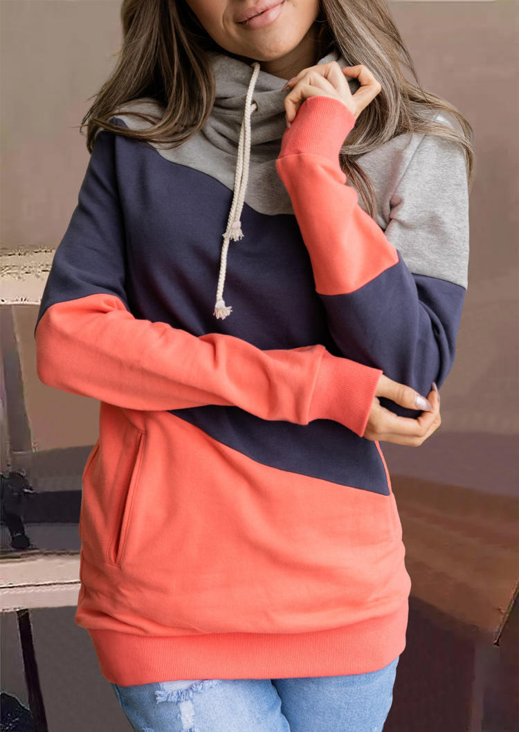 

Color Block Drawstring Kangaroo Pocket Hoodie, Multicolor, SCM007809