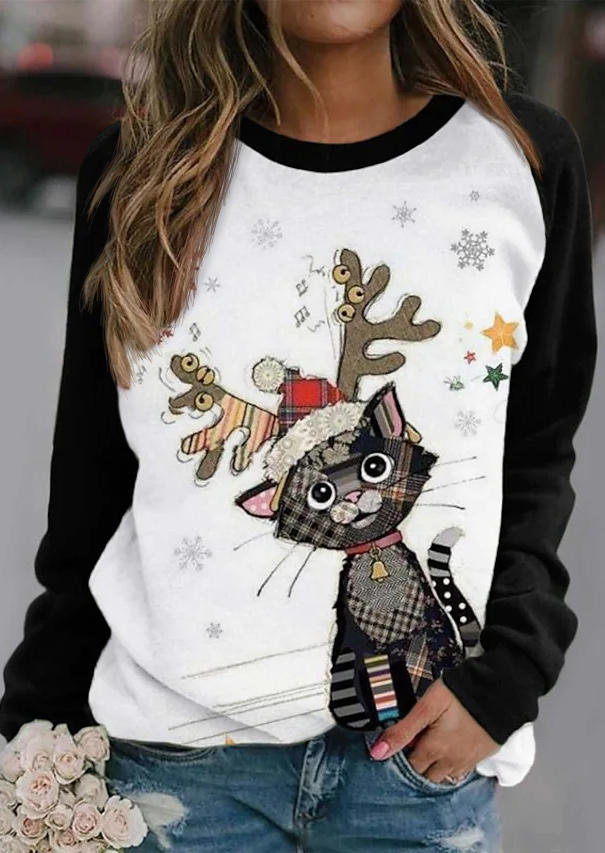 

Christmas Snowflake Plaid Cat Pullover Sweatshirt - White, SCM010190