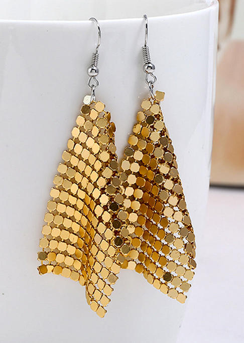 

Sequined Alloy Hook Earrings, Gold, SCM010215