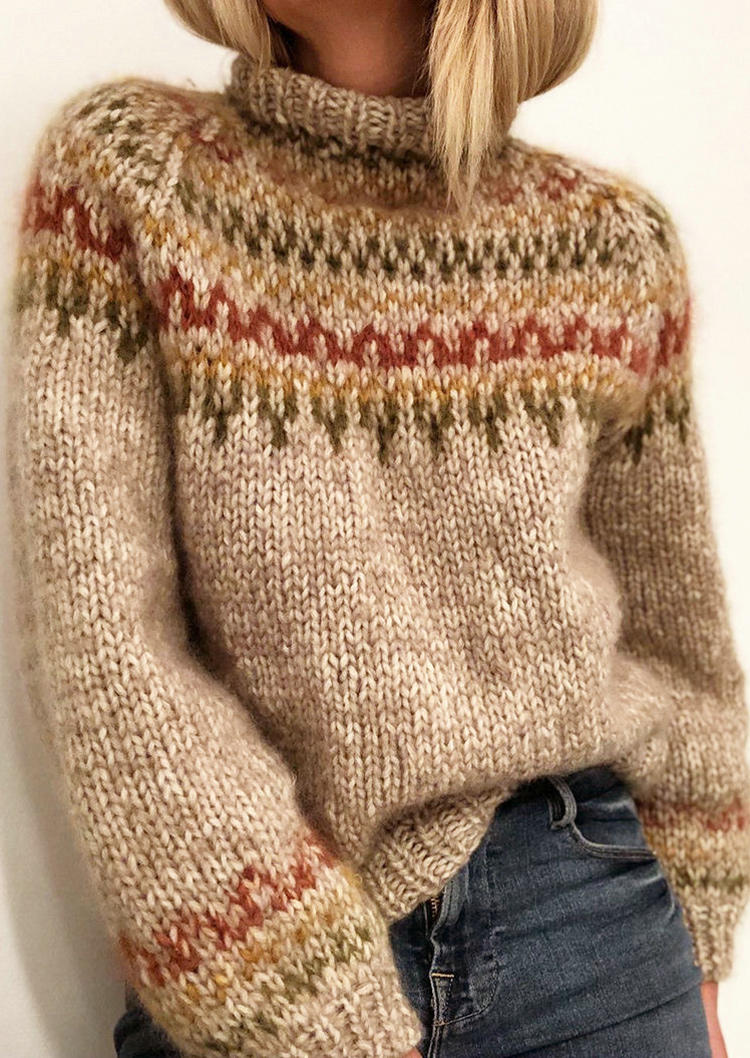 

Knitted Turtleneck Long Sleeve Sweater, Multicolor, SCM010251