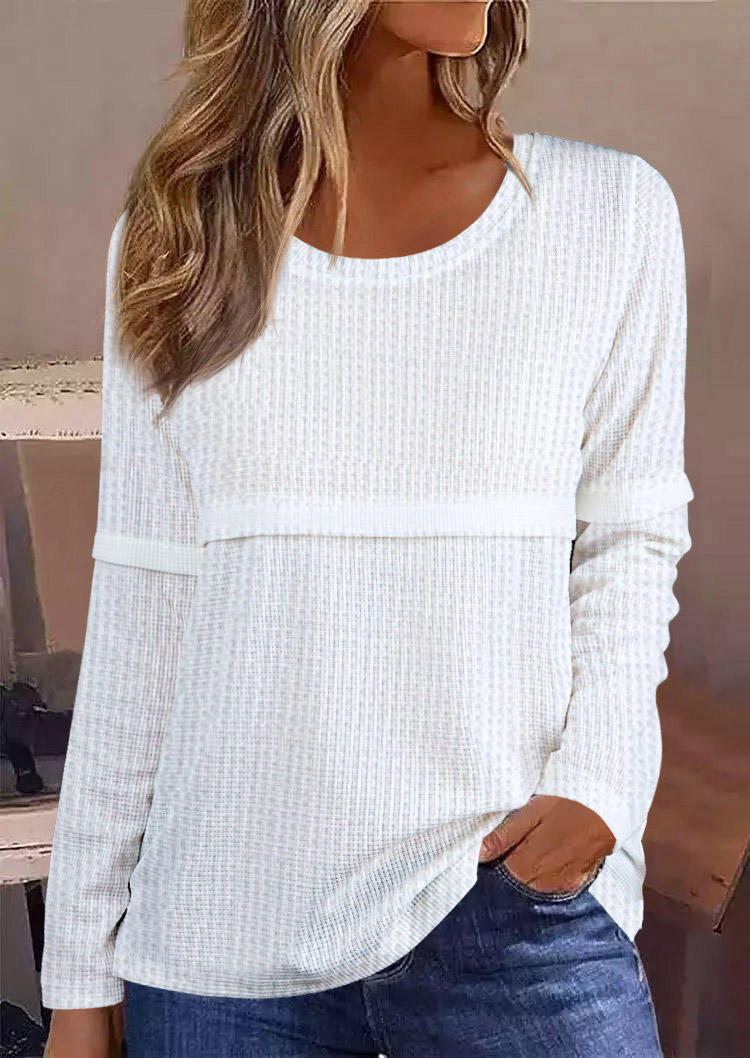 

Hollow Out Slit Long Sleeve Blouse - White, SCM009248