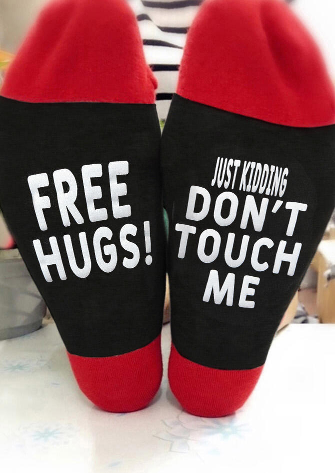 

Free Hugs Just Kidding Don't Touch Me Crew Socks, Black, SCM009733