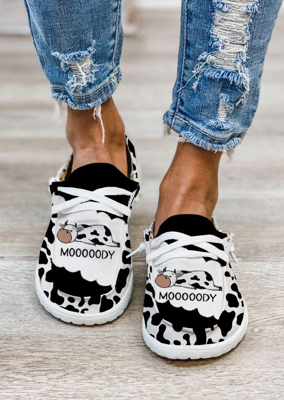 Mooooody Cow Lace Up Sneakers - Black