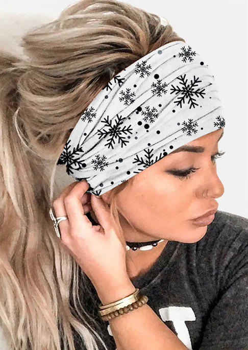 

Christmas Snowflake Dot Elastic Sports Wide Headband - White, SCM010054