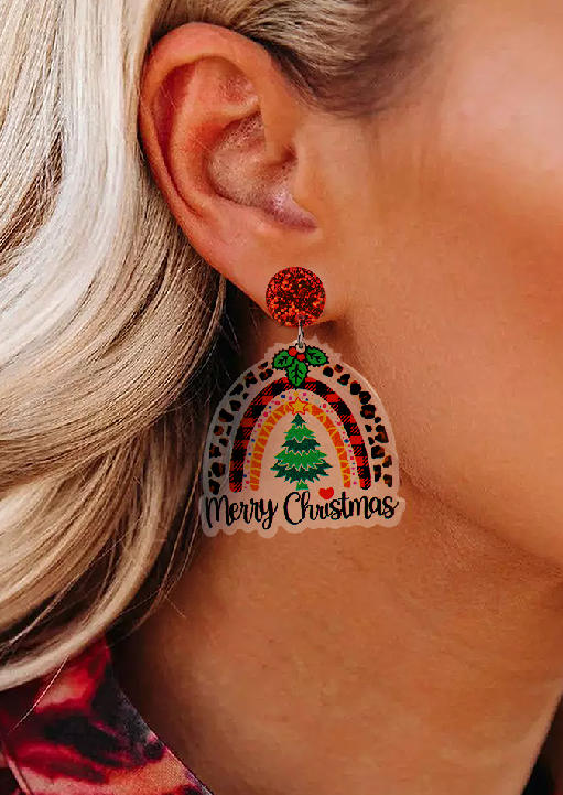 

Merry Christmas Tree Leopard Plaid Earrings, Multicolor, SCM010057