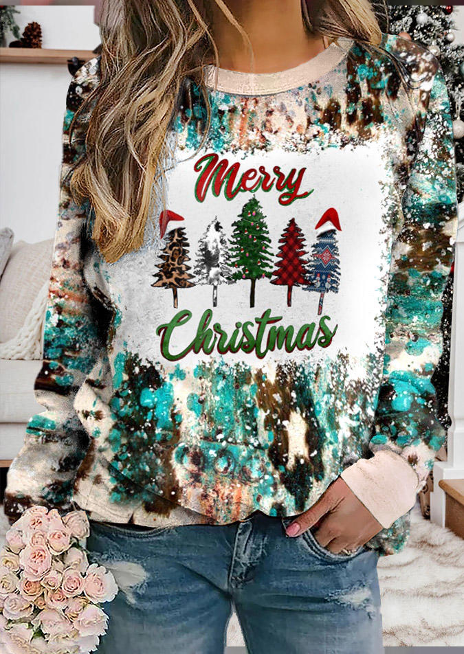 Merry Christmas Tree Plaid Leopard Sweatshirt