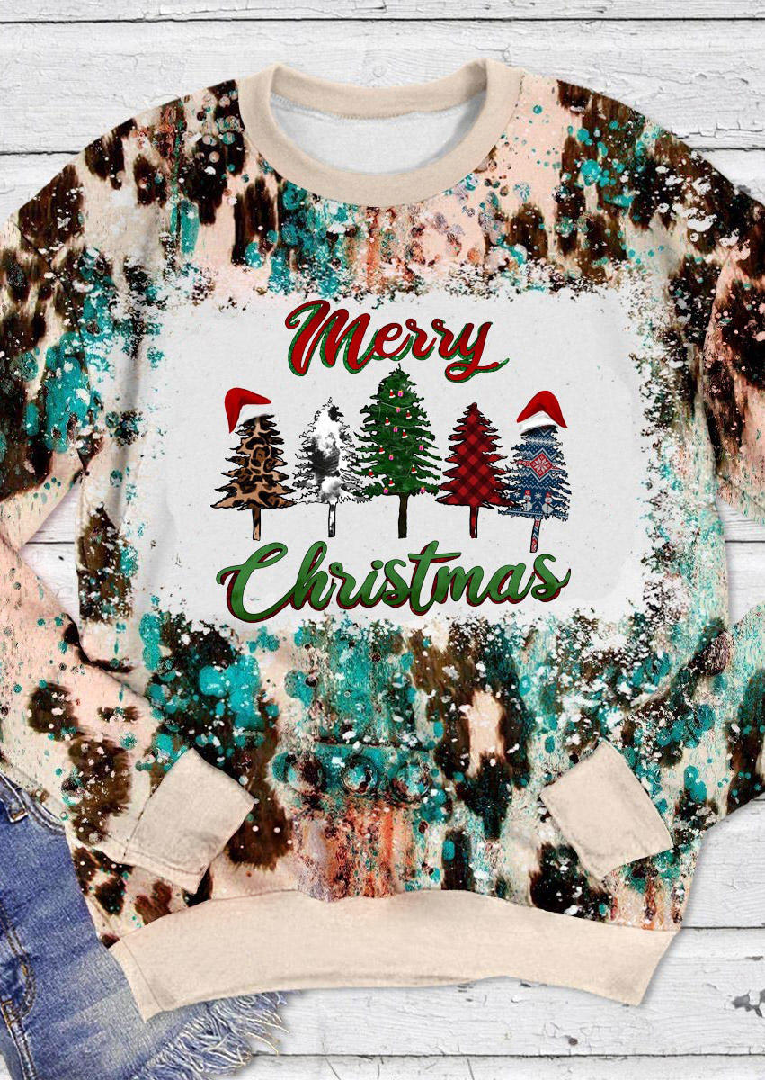 

Merry Christmas Tree Plaid Leopard Sweatshirt, Multicolor, SCM010107