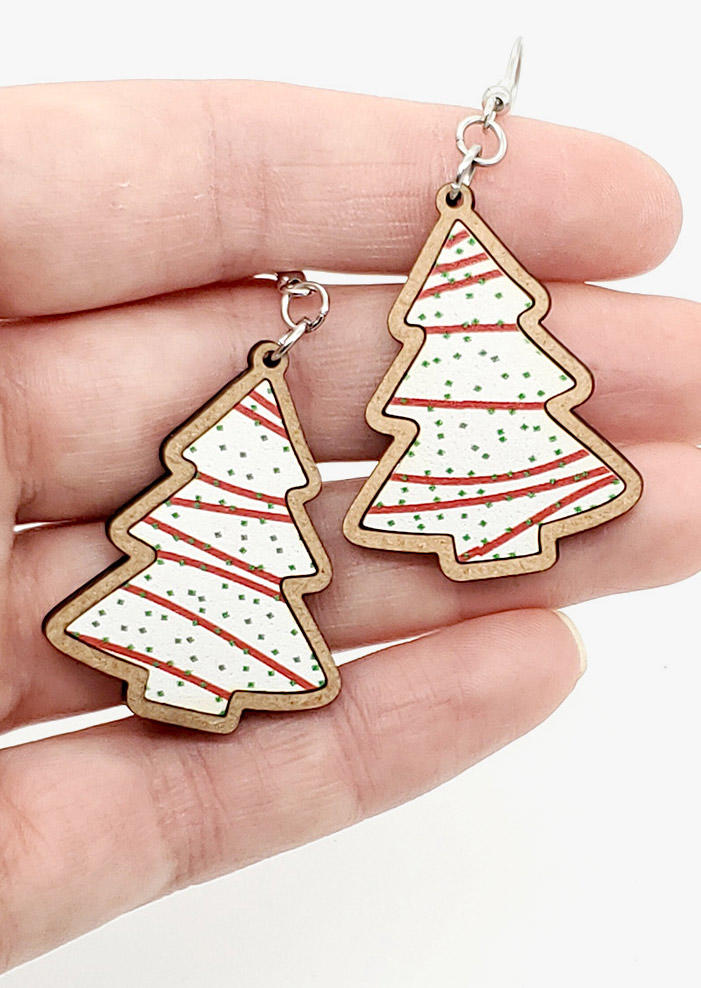 Christmas Tree Hook Earrings - White